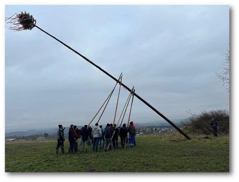 Hier sehen Sie wie der Kirmesbaum in Macken aufgestellt wird.